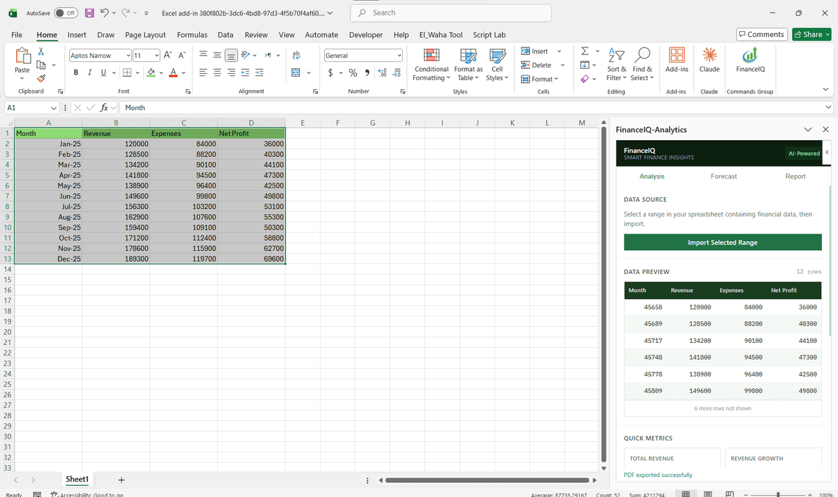FinanceIQ Analytics: Data Analysis Tools in Excel